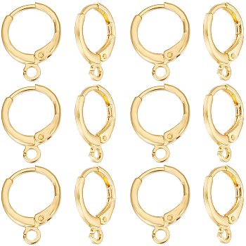 50Pcs Brass Leverback Earring Findings, with Loop, Golden, 15x11.5x2mm, Hole: 2mm, Pin: 1mm