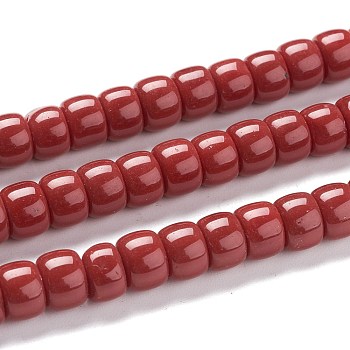 K9 Glass Beads Strands, Imitation Jade Glass Beads, Column, Dark Red, 8~8.5x5.5~6mm, Hole: 1.4mm, about 67pcs/Strand, 15.83 inch(40.2cm)