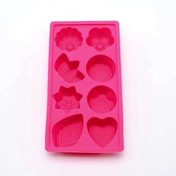 DIY Silicone Molds, Resin Casting Molds, Clay Craft Mold Tools, Flower & Leaf & Round & Star & Heart, Deep Pink, 235x120x35mm