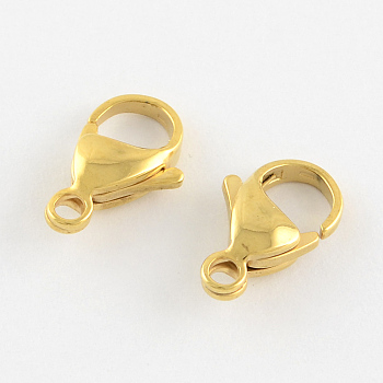 304 Stainless Steel Lobster Claw Clasps, Parrot Trigger Clasps, Manual Polishing, Real 24K Gold Plated, 15x9x4mm, Hole: 2mm
