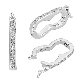 Elite 3Pcs Sterling Silver Cubic Zirconia Twister Clasps, with 925 Stamp, Platinum, 15x7x2.5mm