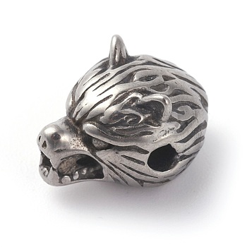 316 Surgical Stainless Steel Beads, Leopard Head, Antique Silver, 10x10x14mm, Hole: 2mm
