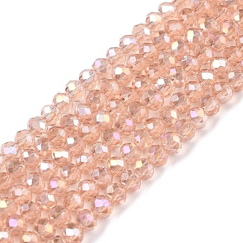 Electroplate Glass Beads Strands, AB Color Plated, Faceted, Rondelle, Misty Rose, 2.9~3.3x2mm, Hole: 0.8mm, about 148~150pcs/strand, 15.55~15.75 inch(39.5~40cm)