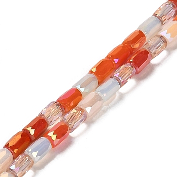 Electroplate Glass Beads Strands, Faceted, Column, Orange, 6~6.5x4mm, Hole: 0.8mm, about 80pcs/strand, 20.12~20.24 inch(51.1~51.4cm)