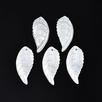 ABS Plastic Imitation Pearl Pendants, Leaf, Creamy White, 33.5x14.5x3mm, Hole: 1.4mm, about 625pcs/500g