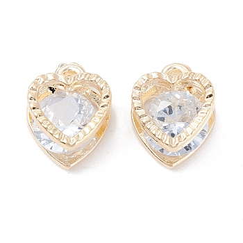 Rack Plating Alloy Cubic Zirconia Charms, Heart, Golden, 12.5x9x5mm, Hole: 1.4mm