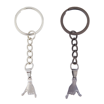 Pull Hook Gesture Alloy Pendant Keychain, for Car Key Bag Pendant Decoration, Gunmetal & Platinum, 8.15cm, 2pcs/set