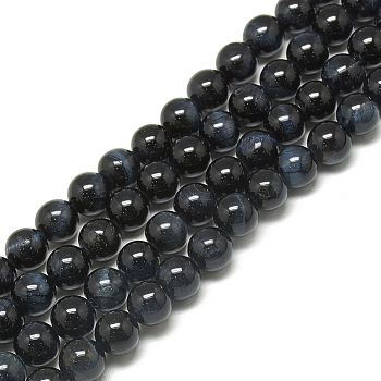 Natural Tiger Eye Beads Strands,  Dyed, Round, Prussian Blue, 8~8.5mm, Hole: 1mm, about 47~48pcs/strand, 14.96~15.55 inch(38~39.5cm)
