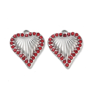 304 Stainless Steel Rhinestone Pendants, Heart Charms, Stainless Steel Color, 20x17x4mm, Hole: 2mm