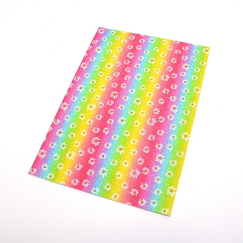 Flower Pattern Imitation Leather Fabric, for DIY Earrings Making, Colorful, 21x30cm