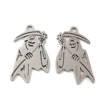 201 Stainless Steel Pendants, Witch Charm, Stainless Steel Color, 20x12x0.8mm, Hole: 1.5mm
