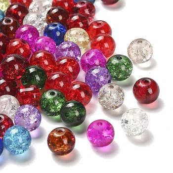 Transparent Crackle Glass Beads, Round, Mixed Color, 8x7mm, Hole: 1mm, about 700pcs/500g