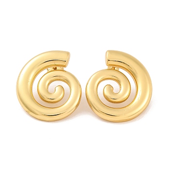 Brass Stud Earrings for Women, Lead Free & Cadmium Free, Spiral Shell Shape, Real 18K Gold Plated, 27.5x24mm