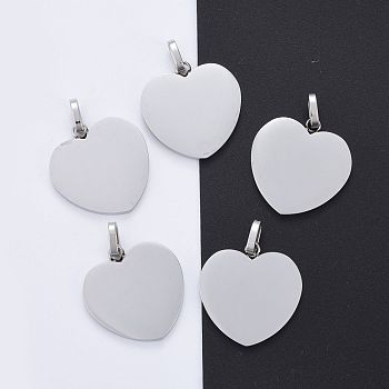 304 Stainless Steel Stamping Blank Tag Pendants, Heart, Stainless Steel Color, 28x26x2mm, Hole: 5x8mm