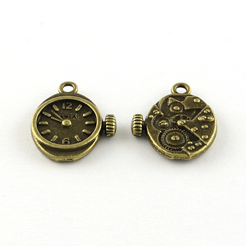 Clock Tibetan Style Alloy Pendants, Cadmium Free & Lead Free, Antique Bronze, 20.5x17x3.5mm, Hole: 2mm, about 400pcs/1000g