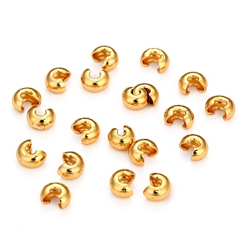Brass Crimp Bead Covers, Long-Lasting Plated, Round, Real 18K Gold Plated, 4.5mm, Hole: 1.8mm