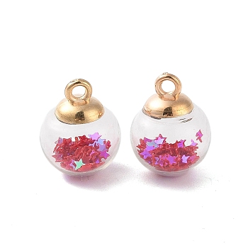 Glass Round Pendants, with Plastic Finding and Foam Glitter, Fuchsia, 21x16mm, Hole: 2.5mm