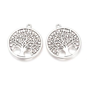 Tibetan Style Alloy Pendants, Cadmium Free & Lead Free, Flat Round with Tree of Life, Antique Silver, 38x34x2mm, Hole: 2mm, about 120pcs/1000g