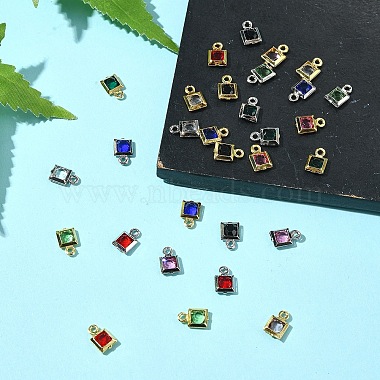 30Pcs 15 Colors Square Rack Plating Brass Glass Charms(KK-FS0001-40)-8