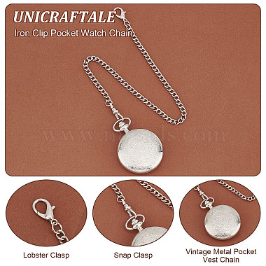 Unicraftale 2Pcs 2 Style Iron Clip Pocket Watch Chain(DIY-UN0003-62)-5