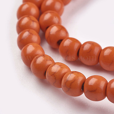 1 прядь окрашенных в оранжевый красный цвет круглых синтетических бирюзовых бусин(X-TURQ-G106-6mm-02G)-3