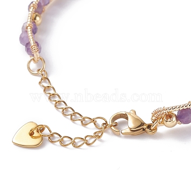 Round Natural Amethyst Beaded Bracelet(BJEW-TA00038-02)-5