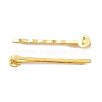 Golden Iron Hair Bobby Pin Findings, Size: about 2mm wide, 52mm long, 2mm thick, Tray: 8mm in diameter, 0.5mm thick(X-PHAR-Q017-G1)
