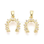 Brass Micro Pave Clear Cubic Zirconia Pendants, Horseshoe Charms, Golden, 14.5x12~13x2.5~3mm, Hole: 5~5.5x2mm(KK-T080-75G)
