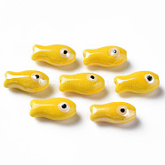 Handmade Porcelain Beads, Famille Rose Style, Fish, Yellow, 19.5x10x8mm, Hole: 2mm(PORC-T007-06E)
