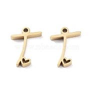 304 Stainless Steel Charms, Laser Cut, Real 14K Gold Plated, Letter T, 11x8x1.5mm, Hole: 1mm(X-STAS-M327-02G-T)