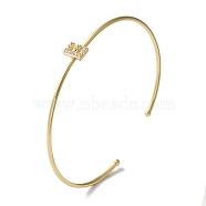 Rack Plating Brass Micro Pave Clear Cubic Zirconia Letter Open Cuff Bangles, Torque Bangles for Women, Real 18K Gold Plated, Lead Free & Cadmium Free, Letter E, Inner Diameter: 1-7/8x2-1/4 inch(4.8x5.8cm)(BJEW-A018-01G-E)