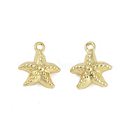 Rack Plating Brass Charms, Long-Lasting Plated, Cadmium Free & Lead Free, Starfish Charms, Real 18K Gold Plated, 10x9x5mm, Hole: 0.9mm(KK-C082-11G)