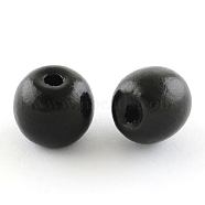 Natural Wood Beads, Macrame Beads Large Hole, Round, Lead Free, Dyed, Black, 18x16mm, Hole: 4mm, about 600pcs/1000g(TB094Y-10)