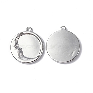 304 Stainless Steel Pendants, Flat Round with Moon Charm, Stainless Steel Color, 20.5x18x2.5mm, Hole: 1.6mm(STAS-C066-09P)