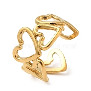 304 Stainless Steel Hollow Heart Open Cuff Rings for Valentine's Day, Real 18K Gold Plated, Inner Diameter: 14.5mm(RJEW-D012-03G)