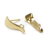 Brass Stud Earring Findings, Real 18K Gold Plated, 19x7mm, Hole: 2mm, Pin: 0.8mm(KK-N200-103)