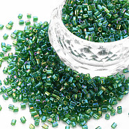 Glass Bugle Beads, Transparent Colours Rainbow, Sea Green, 2.5~3x2mm, Hole: 0.9mm, about 15000pcs/pound(SEED-S032-10A-167)