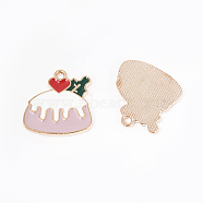 Alloy Enamel Pendants, Cake, Imitation Food, Light Gold, Pink, 19.5x18.5x1.5mm, Hole: 1.5mm(CD-TAC0001-17KCG-A)