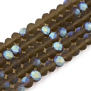 Transparent Glass Beads Strands, Faceted, Frosted, Half AB Color Plated, Rondelle, Gray, 4x3.5mm, Hole: 1mm, about 113~115pcs/strand, 41~41.5cm(EGLA-A044-T4mm-MB16)