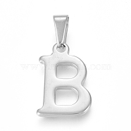 304 Stainless Steel Pendants, Stainless Steel Color, Initial Letter.B, 20x13x1.8mm, Hole: 3x7mm(STAS-F106-95P-B-01)