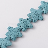 Natural Lava Rock Beads Strands, Starfish/Sea Stars, Dyed, Sky Blue, 24~25x7~8mm, Hole: 1mm, about 18pcs/strand, 15 inch(G915-8)