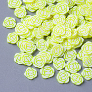 Handmade Polymer Clay Cabochons, Fashion Nail Art Decoration Accessories, Flower, Green Yellow, 5~7x5~7.5x0.5~1mm, about 35000~40000pcs/500g(CLAY-N006-34D)