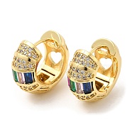 Rack Plating Brass Thick Hoop Earrings, Colorful Cubic Zirconia Earrings, Real 16K Gold Plated, 16x18mm(EJEW-R152-07G)