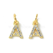 Rack Plating Alloy Rhinestone Pendants, Cadmium Free & Lead Free, Letter A, 11x8.5x2mm, Hole: 5mm(PALLOY-S187-01A)