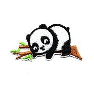 Computerized Embroidery Cloth Iron on/Sew on Patches, Costume Accessories, Appliques, Panda, Black & White, 31x51mm(DIY-O003-03)