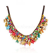 SHEGRACE Bib Necklaces, with Synthetic Turquoise Beads, Waxed Cord and Brass Beads, Golden, Colorful, 16.54 inch(42cm)(JN949B)