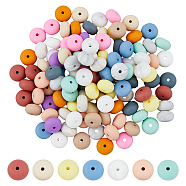 120Pcs 15 Colors Food Grade Eco-Friendly Silicone Beads, Chewing Beads For Teethers, DIY Nursing Necklaces Making, Rondelle, Mixed Color, 14x8mm, Hole: 3mm, 8pcs/color(SIL-FH0001-14)