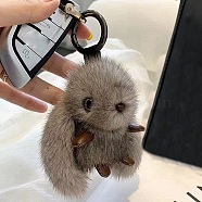 Cute Plush Rabbit Pendant Keychain, with Metal Finding, Light Grey, 100mm(PW-WG14030-03)