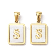 Ion Plating(IP) 304 Stainless Steel Pave Shell Pendants, Rectangle Charm, Real 18K Gold Plated, Letter S, 17.5x12x1.5mm, Hole: 3x5mm(STAS-G327-01G-S)