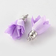 Polyester Flower Pendant Decorations, with Platinum Plated CCB Plastic Findings, Medium Orchid, 31x7mm, Hole: 2mm(CCB-L004-02A)
